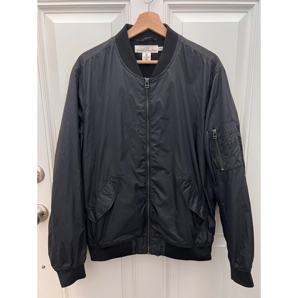 HM LOGG Mens Black Bomber Jacket Full Zip Flight Jacket Utility Pocket Size M